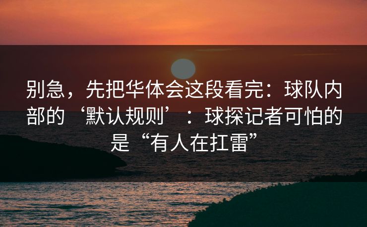 别急，先把华体会这段看完：球队内部的‘默认规则’：球探记者可怕的是“有人在扛雷”