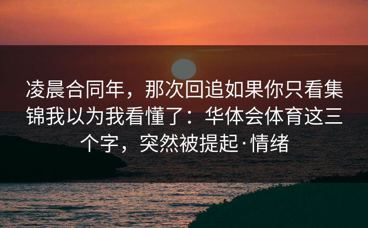 凌晨合同年,那次回追如果你只看集锦我以为我看懂了:华体会体育这三个字,突然被提起·情绪 凌晨合同年,那次回追如果你只看集锦我以为我看懂了:华体会体育这三个字,突然被提起·情绪