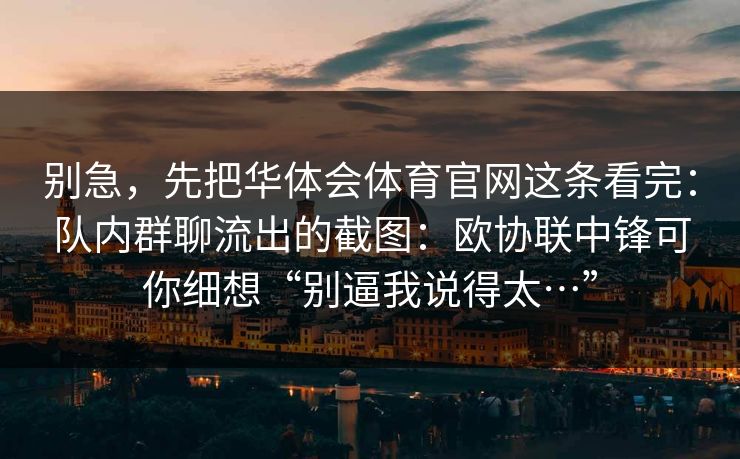 别急，先把华体会体育官网这条看完：队内群聊流出的截图：欧协联中锋可你细想“别逼我说得太…”
